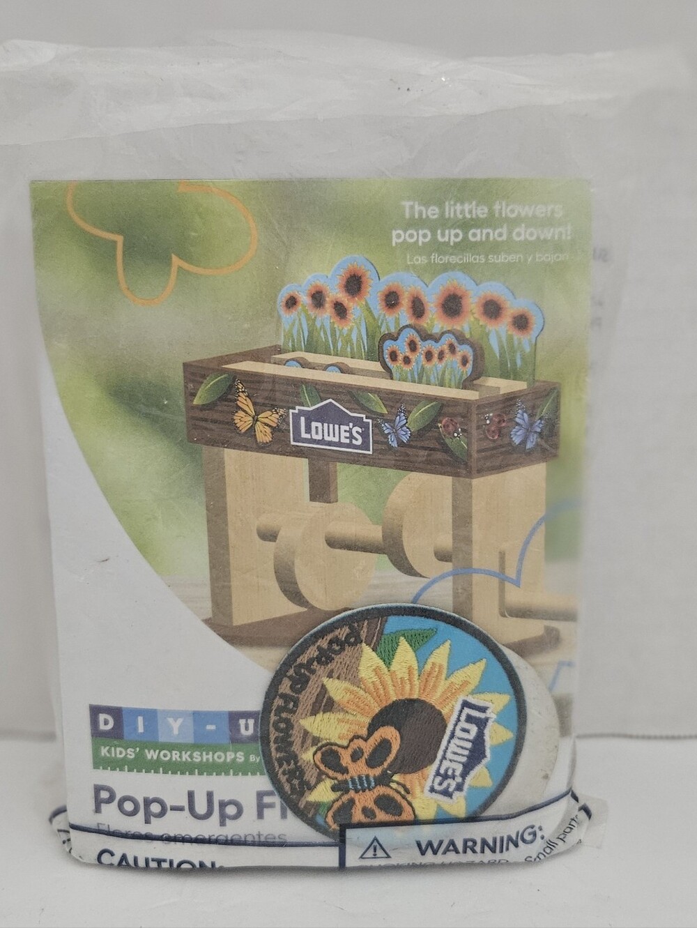 Lowe's Kids Workshop Pop-Up Flowers Wooden Craft Kit - New Sealed with Patch